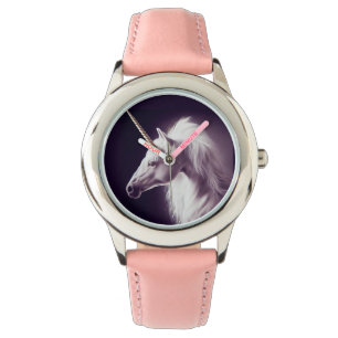 Schönes Weißes Einhorn Gold Spiral Horn Armbanduhr