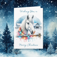 Schönes Weißes Pferd auf Bauernhof Weihnachten