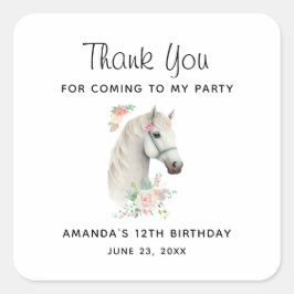Schönes Weißes Pferd Boho Floral Geburtstag Quadratischer Aufkleber