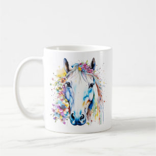 Schönes weißes Pferd Florales Personalisiert  Kaffeetasse
