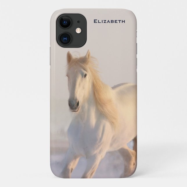 Schönes Weißes Pferd Galloping im Schnee Case-Mate iPhone Hülle (Rückseite)