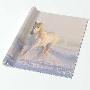 Schönes Weißes Pferd Galloping im Schnee Geschenkpapier