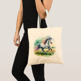 Schönes weißes Pferd läuft Tragetasche