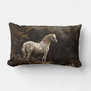 Schönes Weißes Pferd Ölbild Vintage Lendenkissen