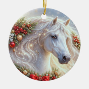 Schönes weißes Weihnachtspferd Keramik Ornament