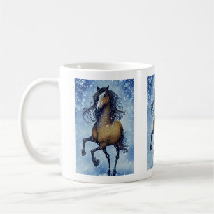 Schönes Whimsical Pferd im Schnee Winter Kaffeetasse