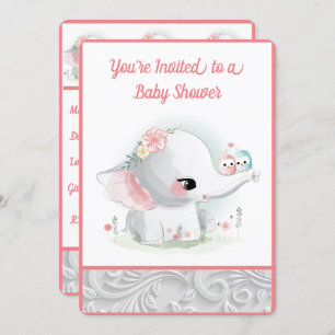 Schönes White Baby Girl Elephant Einladung