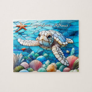 Schönes White Baby Sea Schildkröte Schwimmen Puzzle