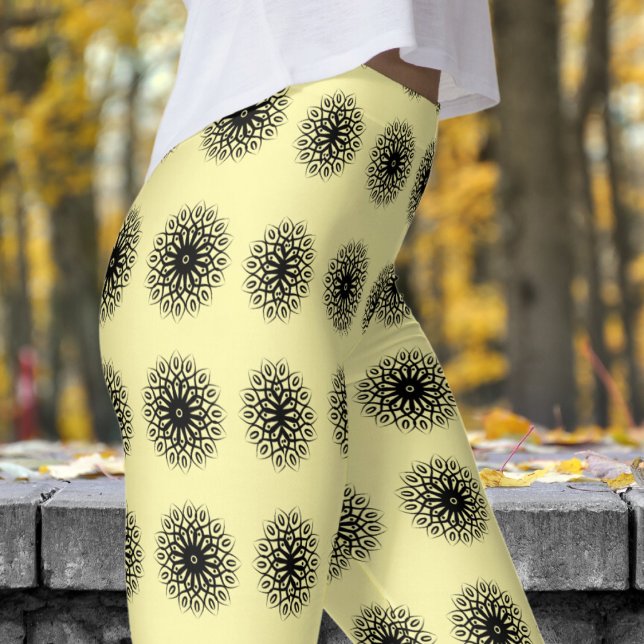 Schönes White Cream Mandela Pattern Leggings (Mandela on Cream)