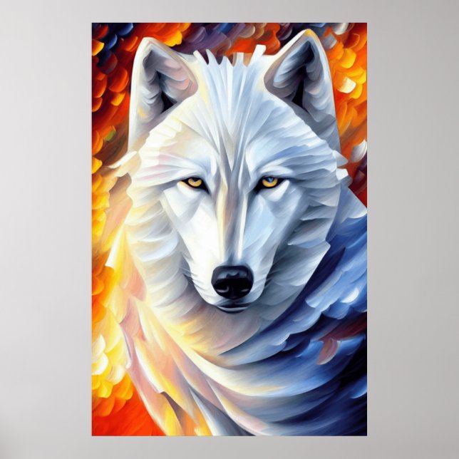Schönes White Wolf Gemälde Poster (Vorne)