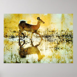 Schönes Whitetail Deer Doe Aquarellmalerei Poster