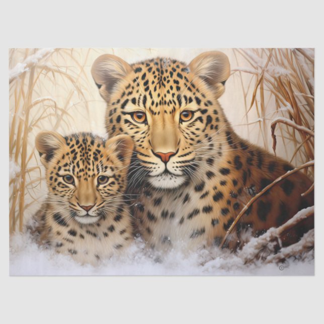 Schönes Winterleopards Dekoupage Tissue Paper Seidenpapier (Vorderseite)