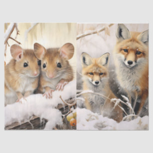 Schönes Wintermäuse & Fox Dekoupage Tissue Seidenpapier