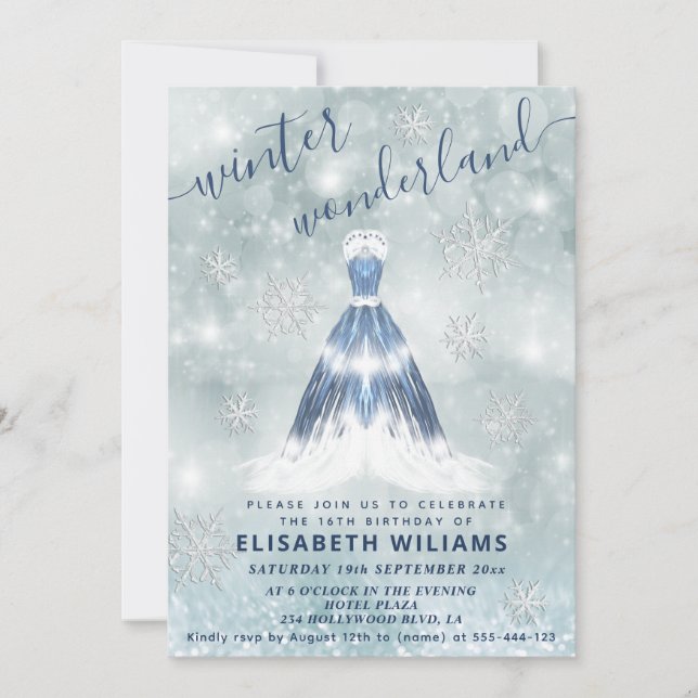 Schönes Winterwunderland Prinzessin kleidet süß 16 Einladung (Vorderseite)