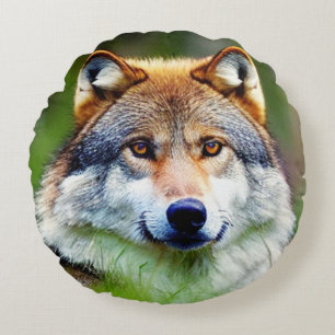 Schönes Wolfskopfbild Rundes Kissen