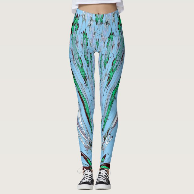 Schönes zauberhaftes und hübsches blaues Blumenmus Leggings (Vorderseite)