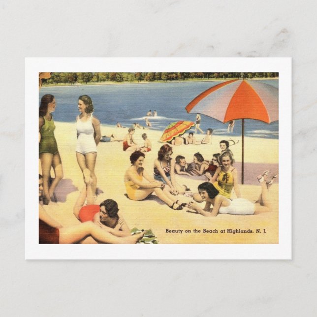 Schönheit am Strand, Highlands, New Jersey Vintag Postkarte (Vorderseite)