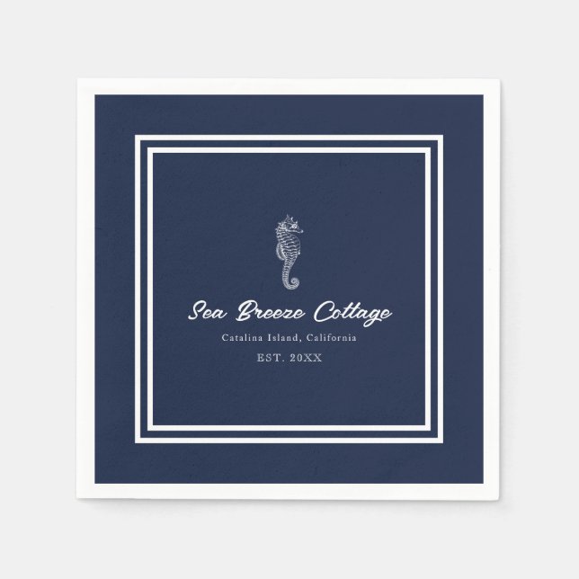 Schönheit: Blau-Weiß-Seepferd Serviette (Vorderseite)