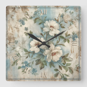 Schönheit der Blume - Shabby Chic Vintag Quadratische Wanduhr