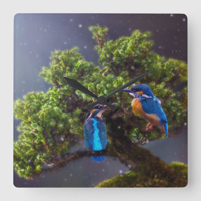 Schönheit der Wildnis - Kingfisher und Bonsai Quadratische Wanduhr (Vorderseite)