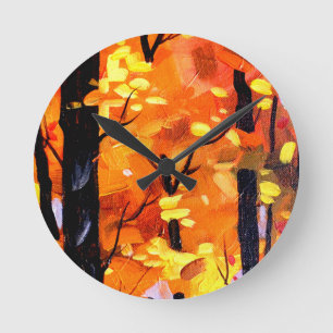 Schönheit des Herbstwaldes, Acrylmalerei Runde Wanduhr
