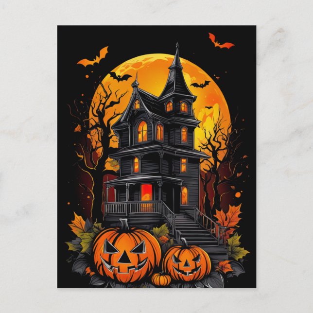Schönheit eines Spooky Mansion, Halloween Postkarte (Vorderseite)