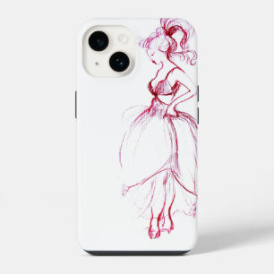 SCHÖNHEIT IM ROSA KLEID Rot-Weiß-Zeichnung iPhone 14 Hülle