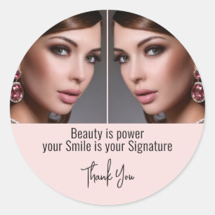 Schönheit ist Macht Spiegelbild-Foto-Make-up Danke Runder Aufkleber