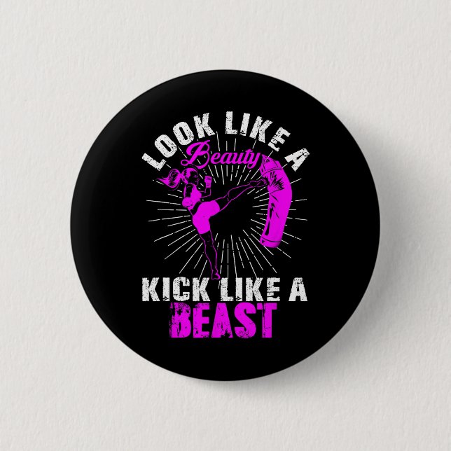 Schönheit Kickboxen Beast Kickboxer Mädchen Kämpfe Button (Vorderseite)