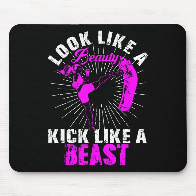Schönheit Kickboxen Beast Kickboxer Mädchen Kämpfe Mousepad (Vorne)