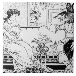 Schönheit und das Tier, 1874 (litho) (b/w Foto) Fliese