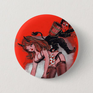 Schönheit und der Krampus Vintage Weihnachten Button