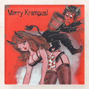 Schönheit und der Krampus Vintage Xmas Weihnachten Glasuntersetzer