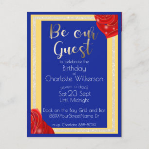 Schönheit und die Rote Rosen der Bestie auf Blau u Ankündigungspostkarte