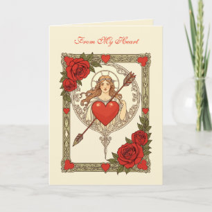 Schönheit und die verwundete Vintage-Art-Nouveau-R Karte