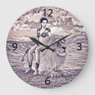 Schönheit und Löwen Große Wanduhr