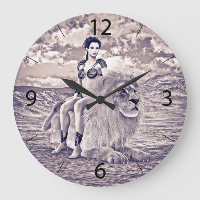 Schönheit und Löwen Große Wanduhr (Vorderseite)