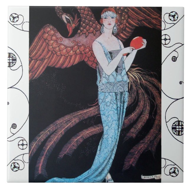 SCHÖNHEIT UND PHOENIX Art Deco Frau Mode Fliese (Vorderseite)