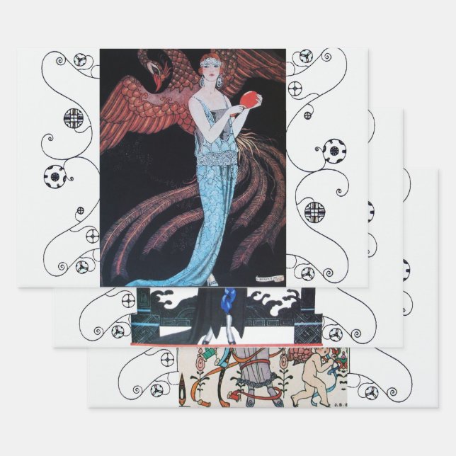 SCHÖNHEIT UND PHOENIX Art Deco Frauenmode Geschenkpapier Set (Set)