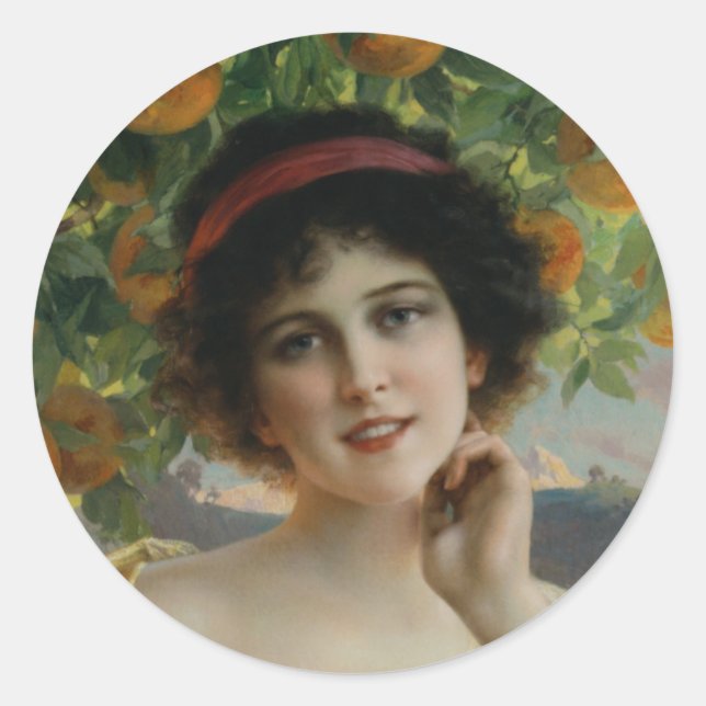 Schönheit unter dem Orangenbaum Runder Aufkleber (Vorderseite)