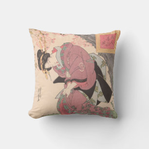 Schönheiten unter Kirschblüten Vintag Ukiyo-e Kissen