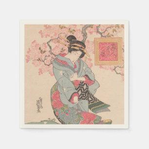 Schönheiten unter Kirschblüten Vintag Ukiyo-e Serviette