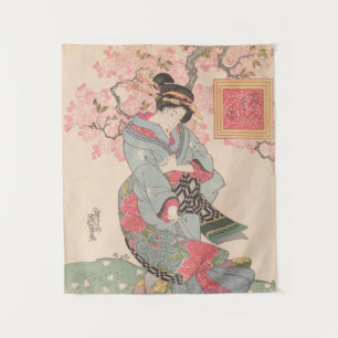 Schönheiten unter Kirschblüten Vintag Ukiyo-e Wandteppich