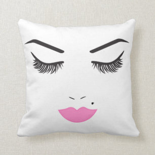 Schönheits-Make-up Gesicht Wimpern & rosa Lippen C Kissen
