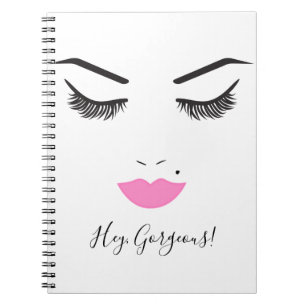Schönheits-Make-up Gesicht Wimpern & rosa Lippen C Notizblock