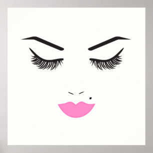 Schönheits-Make-up Gesicht Wimpern & rosa Lippen C Poster