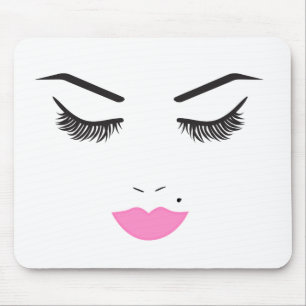 Schönheits-Make-up-Gesicht Wimpern & Rosa Lippen S Mousepad