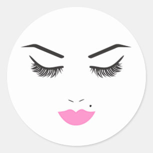 Schönheits-Make-up-Gesicht Wimpern & Rosa Lippen S Runder Aufkleber
