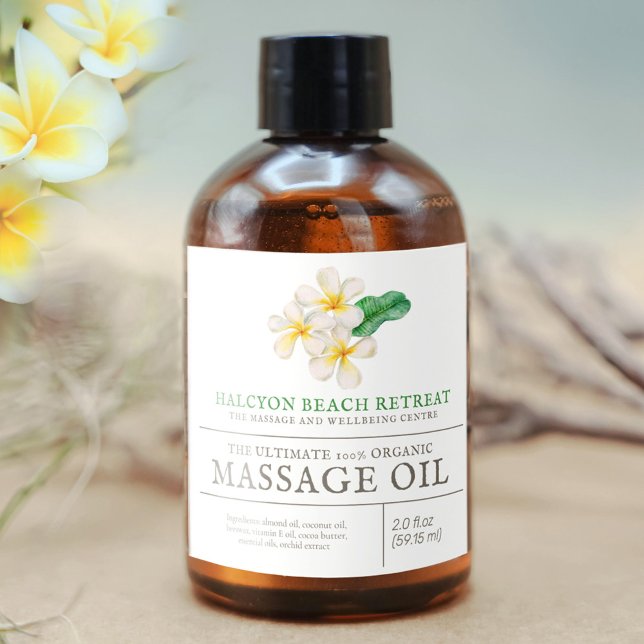 Schönheitsmassage Produkt plumeria frangipani Alkoholflaschenetikett (Von Creator hochgeladen)