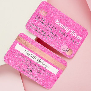 Schönheitsmonogramm der Kreditkarte Neonrosa Glitz Visitenkarte